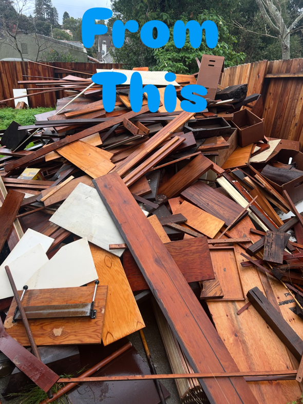 A large pile of wood and construction debris before junk removal by Ditch it in Martinez, CA.